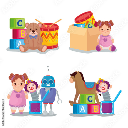 set icons, cute toys kids vector illustration design