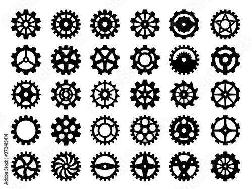 Gears collection. Abstract mechanical wheels for machine industry repair parts round cogwheels vector collection isolated. Gear and cogwheel machine, factory industrial icon illustration