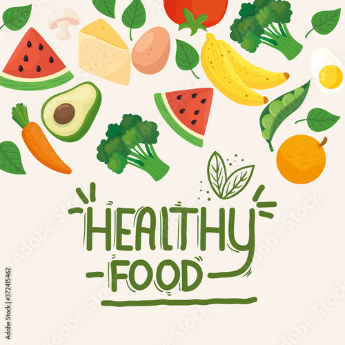 banner healthy food, fruits and with vegetables vector illustration design