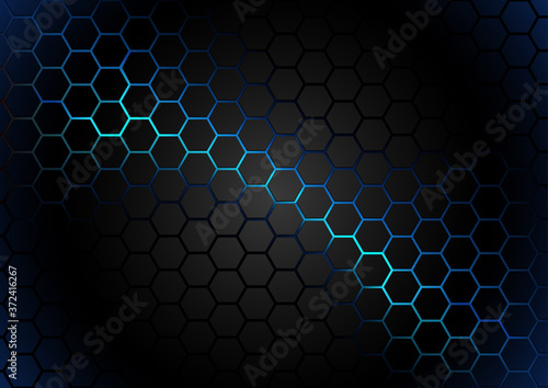 Black Hexagonal Pattern on Blue Magma Background - Abstract Illustration with Glowing Effects, Vector