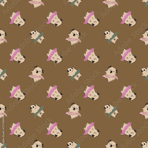Pug Dog Tutu Dance seamless pattern.