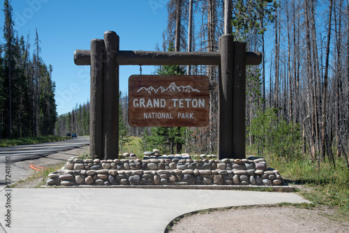 Grand Teton National Park in Wyoming. Sign.