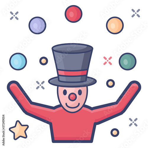 
Carnival showing feats, flat icon of juggler 
