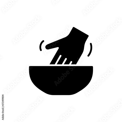 Silhouette Hand in bowl. Outline icon of knead dough or mixing stuffing by hand. Black simple illustration of cooking process. Flat isolated vector pictogram, white background