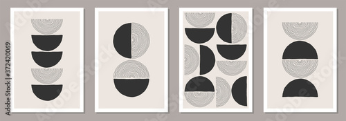 Trendy set of abstract creative minimalist artistic hand drawn compositions