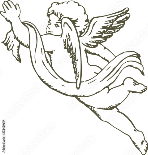Valokuva Hand drawn sketch of cute little angel. Vector illustration
