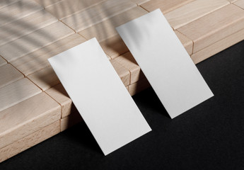 Minimal business card mockup with wooden block