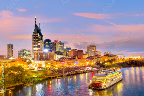 Nashville  Tennessee downtown skyline at twilight