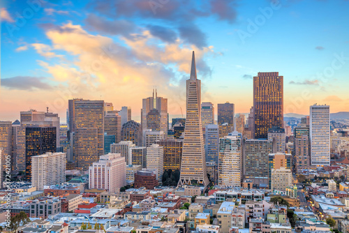 Beautiful view of  business center in downtown San Francisco