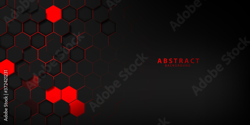 abstract black red Hexagon texture sports Vector illustration. geometric background. Modern shape concept.