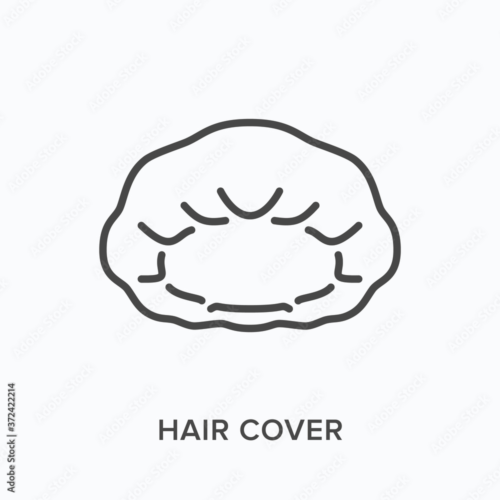 Hair cover line icon. Vector outline illustration of hair net, head protection flat sign. Worker protective equipment thin linear pictogram Hair cover line icon. Vector outline illustration of hair net, head protection flat sign. Worker protective equipment thin linear pictogram