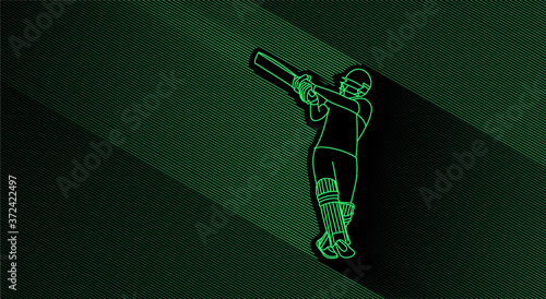 Concept of Batsman playing cricket raises his bat after scoring a full century - championship, Line art design Vector illustration.