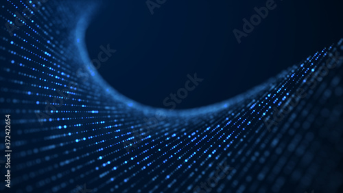 Futuristic point wave. Abstract background with a dynamic wave. 3d rendering