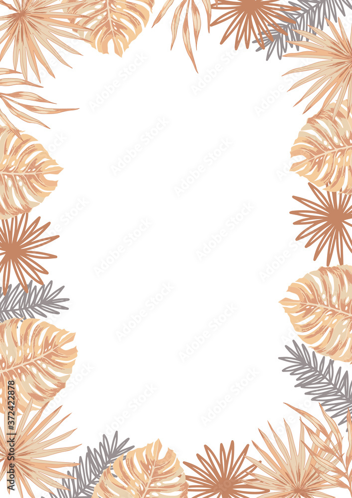 Sand Jungle card frame template. Terracotta dusty color pallet tropical plants and geometric abstract elements