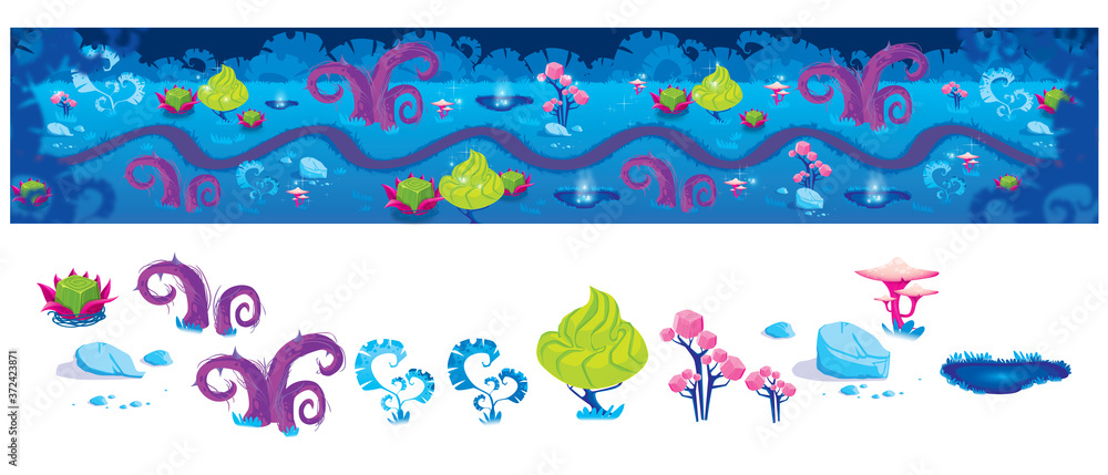 Gaming level concept art with separate elements. Gaming level concept art with separate elements.