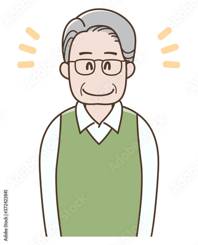 嬉しそうに笑うシニア男性のイラスト