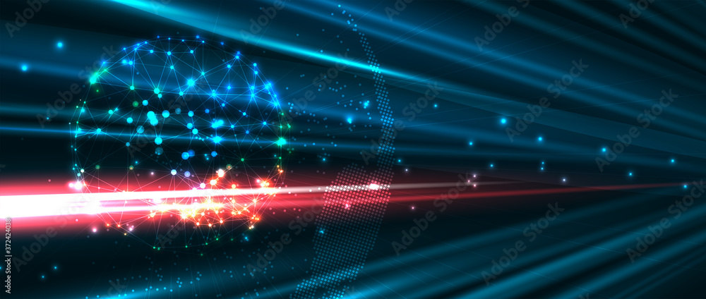 Fototapeta premium Quantum processing. Deep learning artificial intelligence. Future new technology for business or science presentation