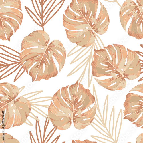 Sand Jungle seamless patterns. Terracotta dusty color pallet tropical plants and geometric abstract elements