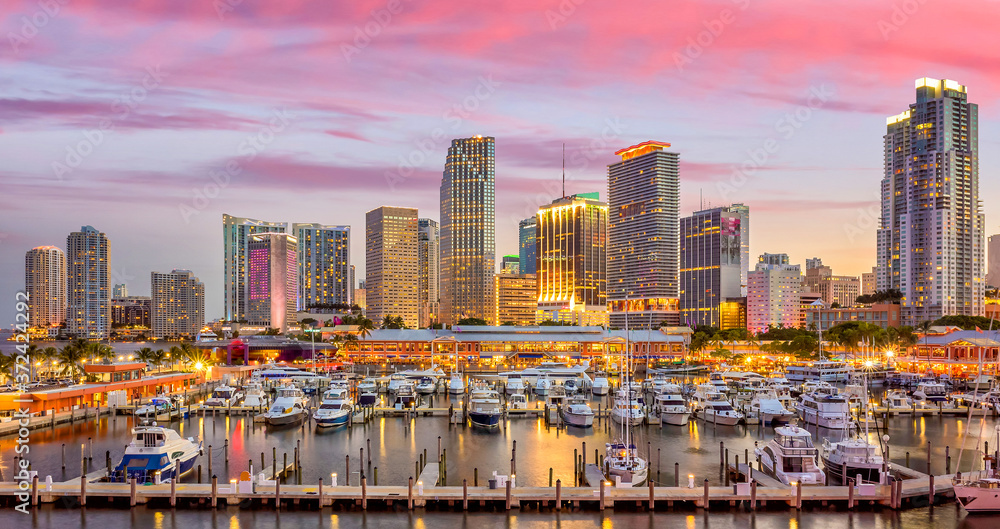Miami city skyline panorama at twilight