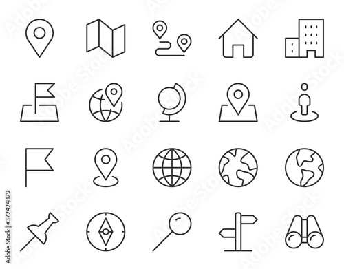 Location line icon. Minimal vector illustration with simple thin outline icons as map, pin, travel, gps, marker, globe, earth, destination and other business pictogram. Editable Stroke