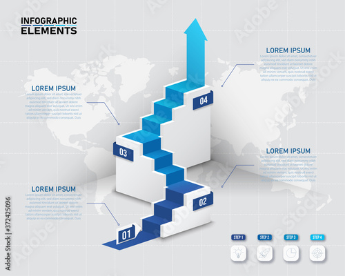 Colorful 3d stair infographic elements design with 4 options,Steps or processes and marketing can be used for workflow layout and presentation.