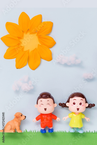 Fototapeta Naklejka Na Ścianę i Meble -  Creative shooting of two cute dolls