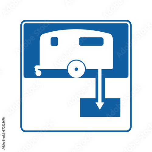 Dumping station for caravan road sign. Vector illustration of RV camper motorhome sewage dump station traffic sign. Sewage dump station in camping site.