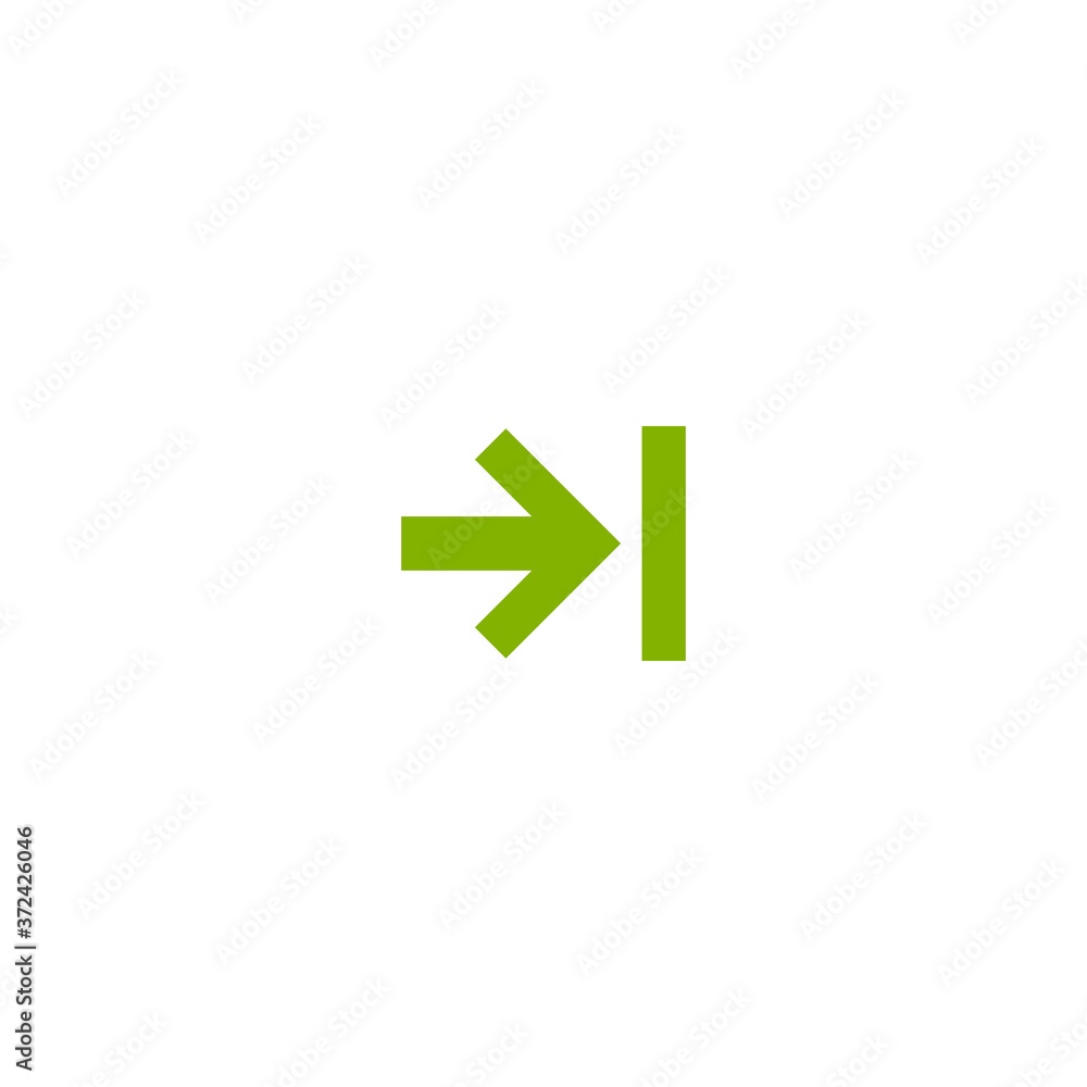 Enter or log in icon. Isolated on white. green right sharp arrow with bracket. Enter or log in icon. Isolated on white. green right sharp arrow with bracket.