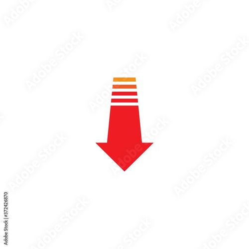 red arrow down icon. decrease, fall, crash concept. download sign.