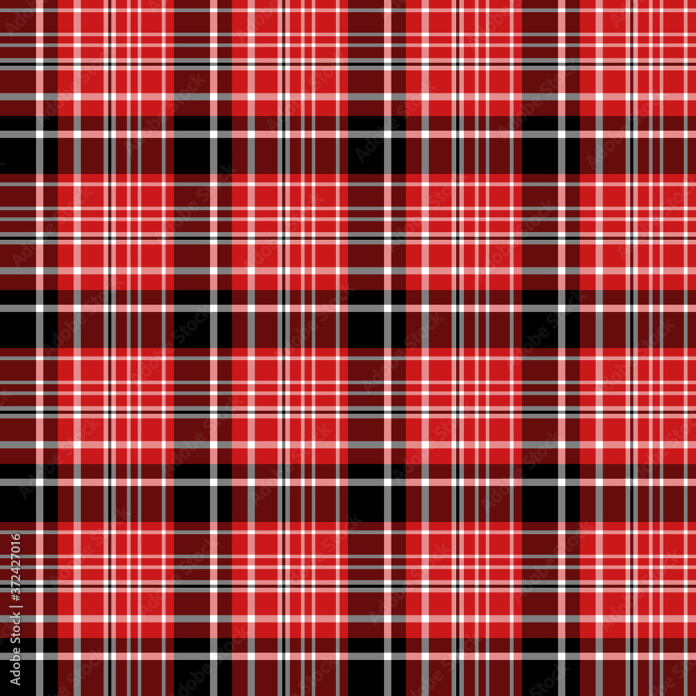 Seamless pattern in black, white, red colors for plaid, fabric, textile, clothes, tablecloth and other things. Vector image.