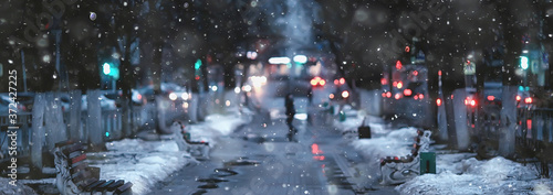 street in winter city, landscape background december in urban view alley © kichigin19