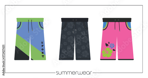 Set of men swim pants vectors, men's swimwear shorts isolated icons