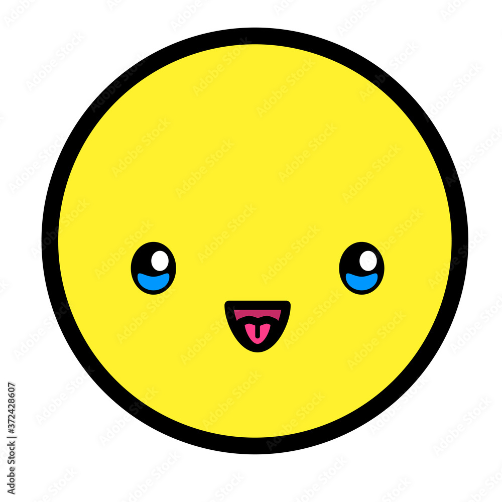 Flat kawaii emoji face. Cute funny cartoon character. Simple line art expressions web icon. Emoticon sticker. Vector graphic illustration. Flat kawaii emoji face. Cute funny cartoon character. Simple line art expressions web icon. Emoticon sticker. Vector graphic illustration.