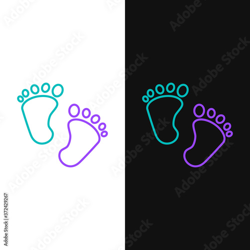 Line Baby footprints icon isolated on white and black background. Baby feet sign. Colorful outline concept. Vector.