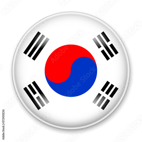 Flag of South Korea in the form of a round button with a light glare and a shadow. The symbol of Independence Day, a souvenir, a button for switching the language on the site, an icon.