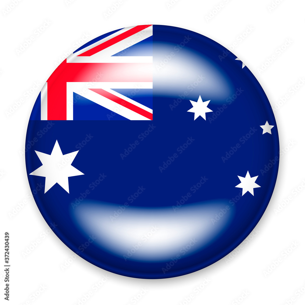 Flag of Australia in the form of a round button with a light glare and a shadow. The symbol of Independence Day, a souvenir, a button for switching the language on the site, an icon. Flag of Australia in the form of a round button with a light glare and a shadow. The symbol of Independence Day, a souvenir, a button for switching the language on the site, an icon.