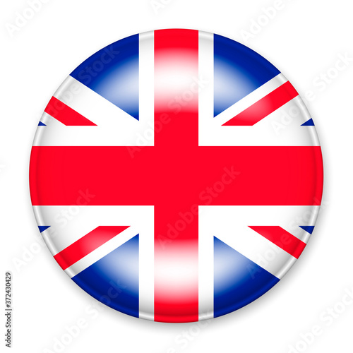 Flag of UK in the form of a round button with a light glare and a shadow. The symbol of Independence Day, a souvenir, a button for switching the language on the site, an icon.