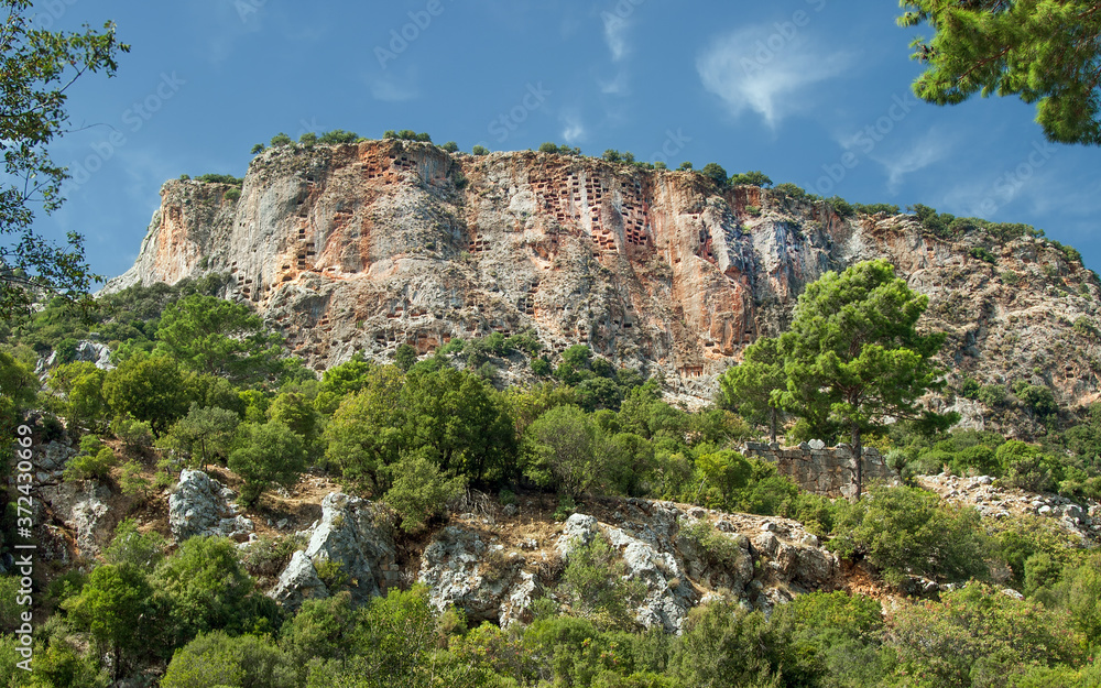Felsengräber, Felsennekropole von Pinara, Lykien, Türkei.