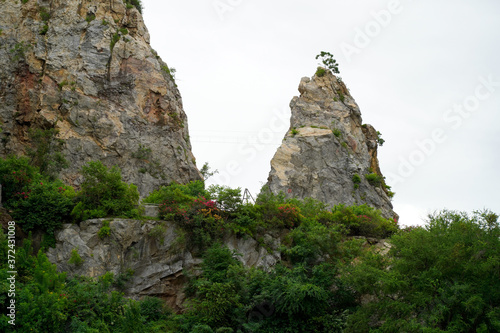 Close up top of strange rock mountain at Kuao Hin Ngu public park in Ratchaburi province, Thailand
