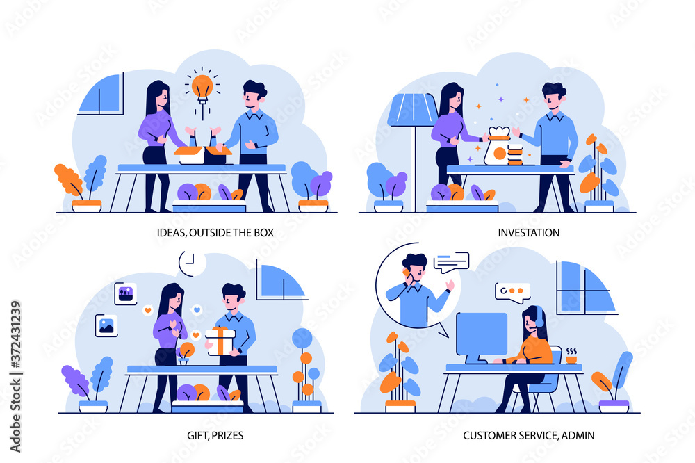 Vector Illustration flat and outline design style, ideas, outside the box, investation, gift, prizes, customer service, admin Vector Illustration flat and outline design style, ideas, outside the box, investation, gift, prizes, customer service, admin