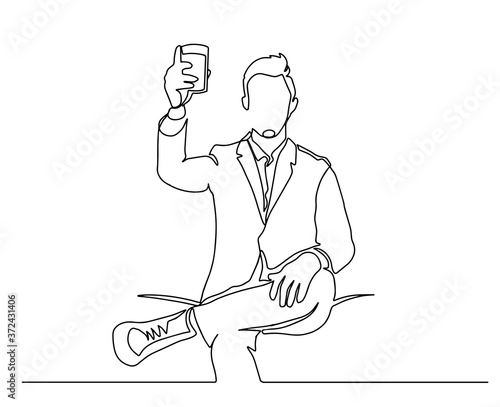Continuous one line drawing glass of wine in hand toasting on white background. Vector illustration. Continuous line drawing of hand holding glass. Template for your design. Vector illustration