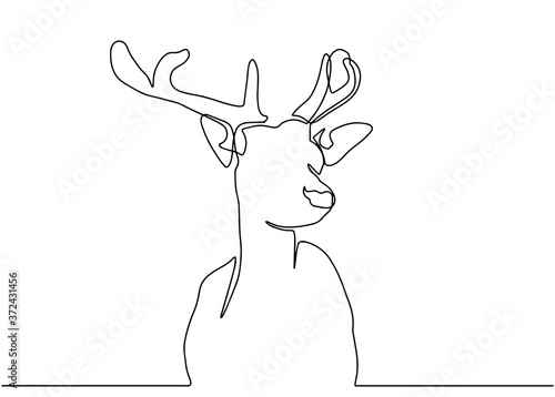 Line art deer. Abstract modern decoration. Vector illustration. One line drawing. Black and white. Trendy concept for logo. One line design silhouette deer. Hand drawn style minimalism. Vector