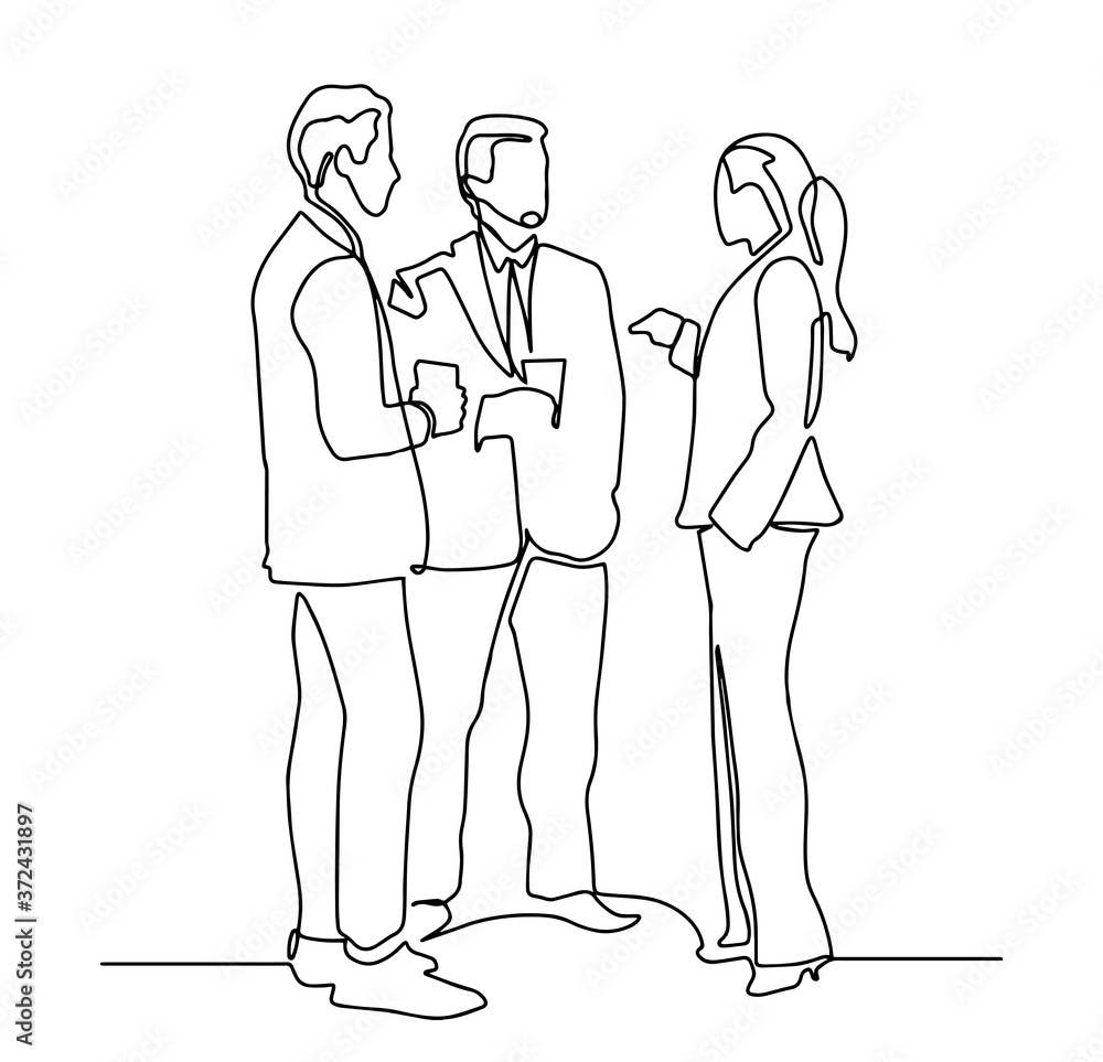 Continuous line drawing of business resume, presentation or training. Template for your design work. Vector illustration. continuous drawing of a business team talking