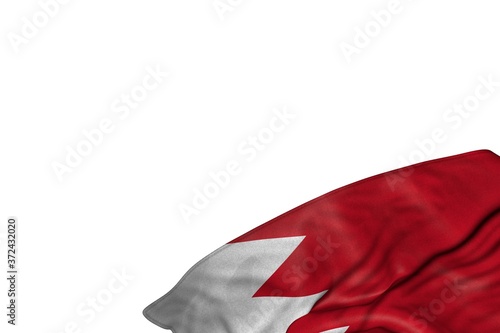pretty feast flag 3d illustration. - Bahrain flag with big folds lying flat in bottom right corner isolated on white