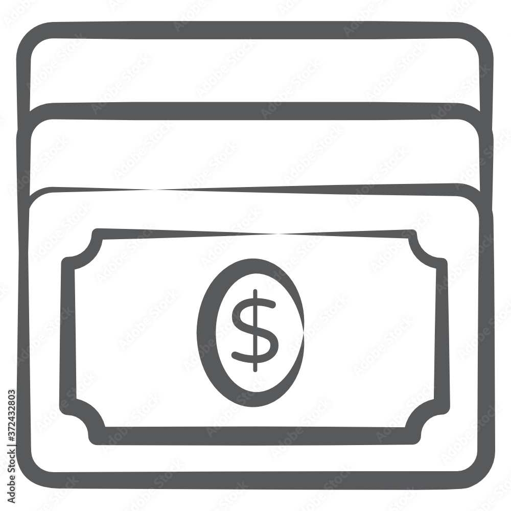 
Dollar stack, banknote icon in hand drawn design
