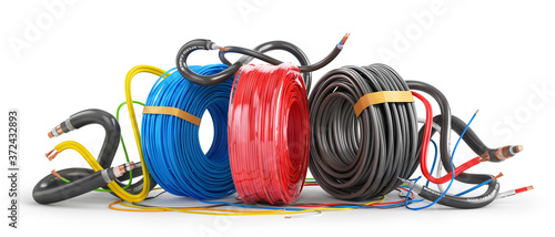 Canvas Print Color cable coils on a white background. 3d illustration