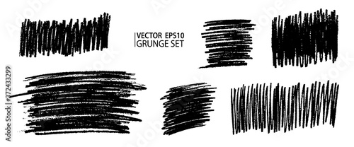 Grunge pencil sketches set. Grunge stains collection. Charcoal pencil hatches. Doodle scribbles set. Grungy textures and strokes.