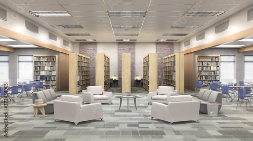 Modern library of High school  . 3d illustration