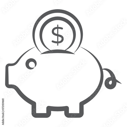 
Icon of piggy bank in doodle style, savings or accumulation of money, 
