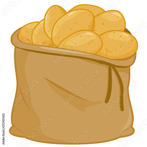 Sack full of raw potatoes. Vector illustration.